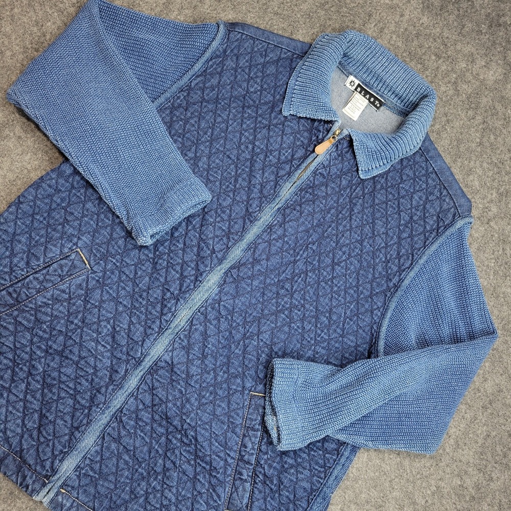 VTG Bill Blass Sweater Mens Large Blue Quilted Retro Y2K Textured Knit Indie